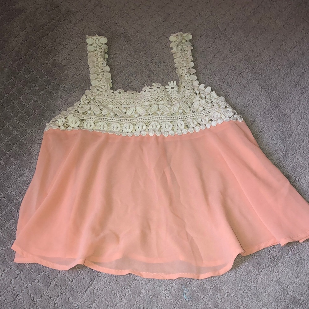Peach and white lace tank top